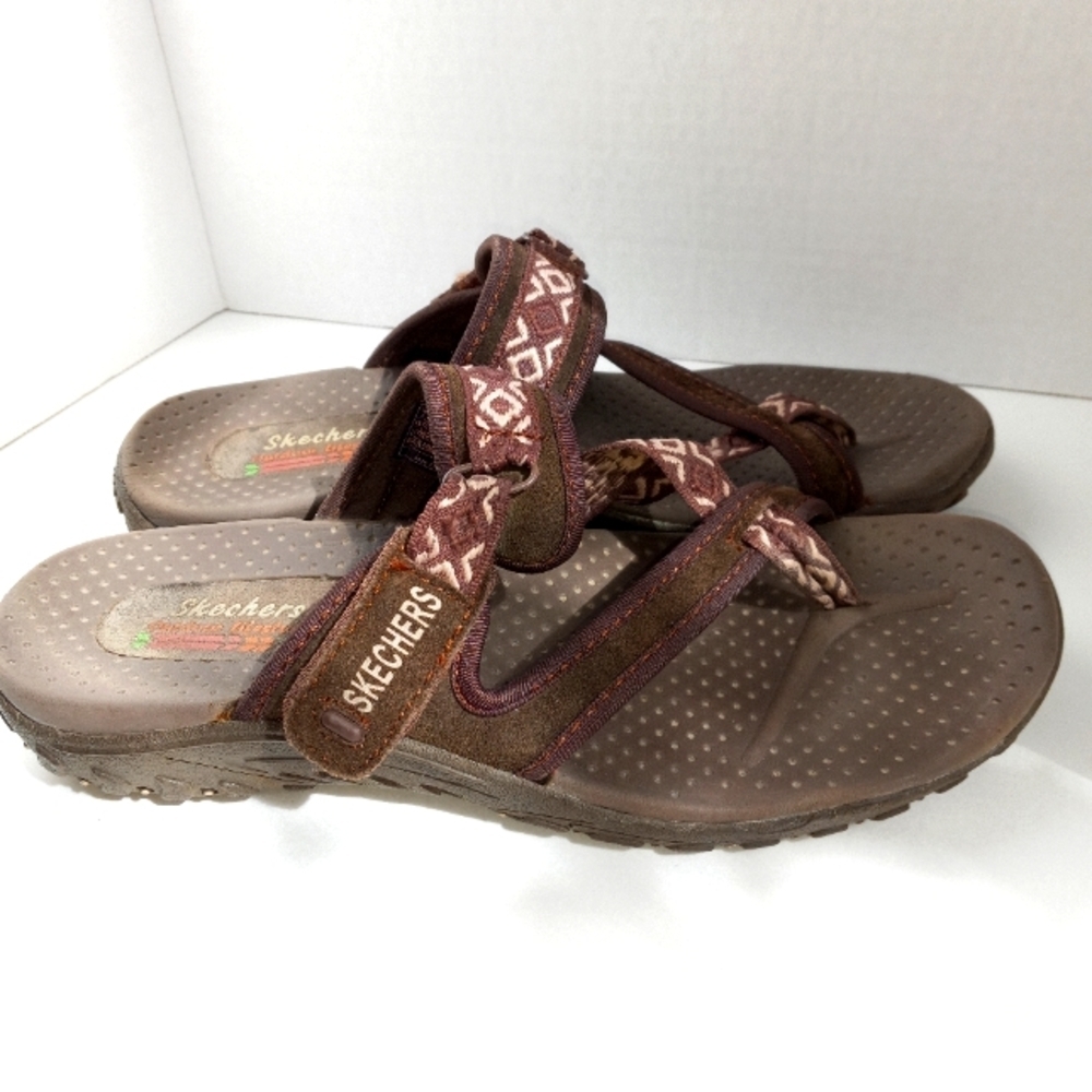 Skechers Outdoor Lifestyle Brown Ahtletic Slide Thong Sandal Womans 7 Pink Trim